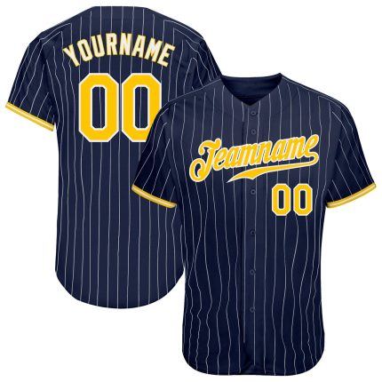 Personalized Custom Name Number Authentic Baseball Jersey Navy White Pinstripe Gold White Personalized Navy White Pinstripe