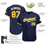 Personalized Custom Name Number Authentic Baseball Jersey Navy White Pinstripe Gold White Personalized Navy White Pinstripe