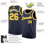 Custom Name Number Authentic Basketball Jersey Navy White Pinstripe Gold White Personalized Navy White Pinstripe Gold-White