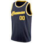 Custom Name Number Authentic Basketball Jersey Navy White Pinstripe Gold White Personalized Navy White Pinstripe Gold-White