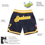 Custom Team Name Number Authentic Basketball Shorts Navy White Pinstripe Gold Design Personalized Navy White Pinstripe Gold-White