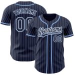 Custom Name and Number Personalized Baseball Jersey - Navy White Pinstripe Light Blue Authentic Design Personalized Navy