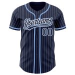 Custom Name and Number Personalized Baseball Jersey - Navy White Pinstripe Light Blue Authentic Design Personalized Navy
