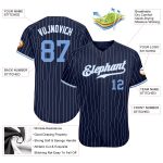 Custom Team Name Number Personalized Navy White Pinstripe Baseball Jersey Light Blue-White Authentic Personalized Navy White