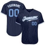 Custom Team Name Number Personalized Navy White Pinstripe Baseball Jersey Light Blue-White Authentic Personalized Navy White