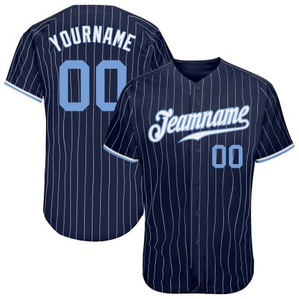 Custom Team Name Number Personalized Navy White Pinstripe Baseball Jersey Light Blue-White Authentic Personalized Navy White