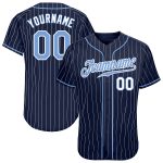 Personalized Authentic Baseball Jersey Light Blue White Navy Pinstripe Personalized Navy White Pinstripe Light Blue-White