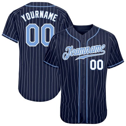 Personalized Authentic Baseball Jersey Light Blue White Navy Pinstripe Personalized Navy White Pinstripe Light Blue-White