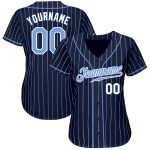 Personalized Authentic Baseball Jersey Light Blue White Navy Pinstripe Personalized Navy White Pinstripe Light Blue-White
