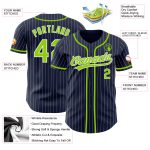 Personalized Custom Name and Number Authentic Baseball Jersey - Navy White Pinstripe with Neon Green Details Personalized