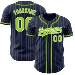 Personalized Custom Name and Number Authentic Baseball Jersey - Navy White Pinstripe with Neon Green Details Personalized