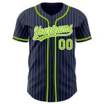 Personalized Custom Name and Number Authentic Baseball Jersey - Navy White Pinstripe with Neon Green Details Personalized