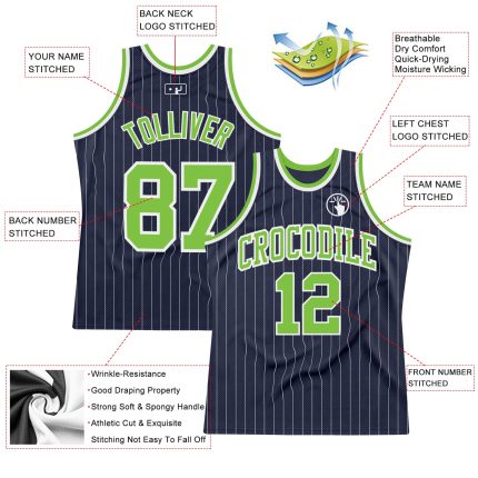 Custom Name Number Personalized Basketball Jersey Navy White Pinstripe Neon Green Authentic Personalized Navy White Pinstripe