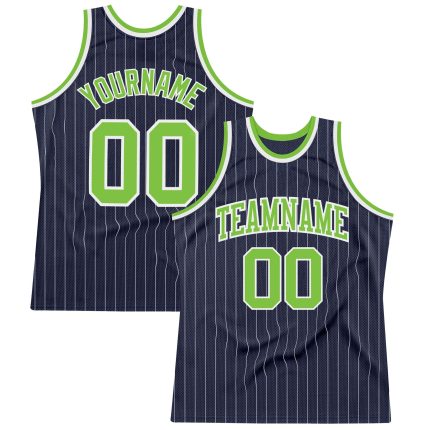 Custom Name Number Personalized Basketball Jersey Navy White Pinstripe Neon Green Authentic Personalized Navy White Pinstripe