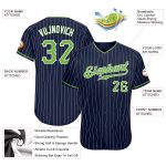 Custom Name Number Baseball Jersey - Personalized Authentic Navy White Pinstripe with Neon Green Accent Personalized Navy