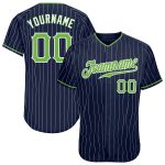 Custom Name Number Baseball Jersey - Personalized Authentic Navy White Pinstripe with Neon Green Accent Personalized Navy