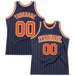 Custom Name Number Basketball Jersey - Personalized Navy White Pinstripe Orange Authentic Team Apparel Personalized Navy