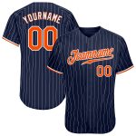 Personalized Custom Name and Number Navy White Pinstripe Orange Authentic Baseball Jersey Personalized Navy White Pinstripe