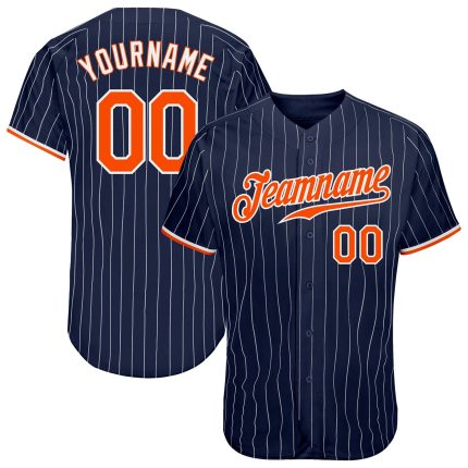 Personalized Custom Name and Number Navy White Pinstripe Orange Authentic Baseball Jersey Personalized Navy White Pinstripe
