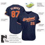 Personalized Custom Name and Number Navy White Pinstripe Orange Authentic Baseball Jersey Personalized Navy White Pinstripe