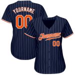 Personalized Custom Name and Number Navy White Pinstripe Orange Authentic Baseball Jersey Personalized Navy White Pinstripe