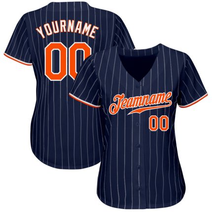 Personalized Custom Name and Number Navy White Pinstripe Orange Authentic Baseball Jersey Personalized Navy White Pinstripe