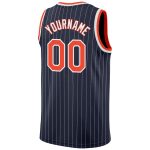 Customizable Basketball Jersey with Personalized Name and Number - Navy White Pinstripe Orange White Design Personalized