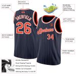 Customizable Basketball Jersey with Personalized Name and Number - Navy White Pinstripe Orange White Design Personalized