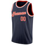 Customizable Basketball Jersey with Personalized Name and Number - Navy White Pinstripe Orange White Design Personalized