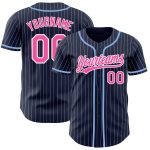 Custom Name Number Authentic Baseball Jersey - Personalized Navy White Pinstripe Personalized Navy White Pinstripe Pink Authentic