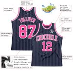 Custom Name and Number Personalized Basketball Jersey - Navy White Pinstripe Design in Pink Authentic Style Personalized
