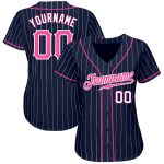 Personalized Custom Name Number Baseball Jersey Pink White Navy Pinstripe Authentic Personalized Navy White Pinstripe Pink-White