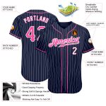 Personalized Custom Name Number Baseball Jersey Pink White Navy Pinstripe Authentic Personalized Navy White Pinstripe Pink-White