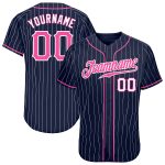 Personalized Custom Name Number Baseball Jersey Pink White Navy Pinstripe Authentic Personalized Navy White Pinstripe Pink-White