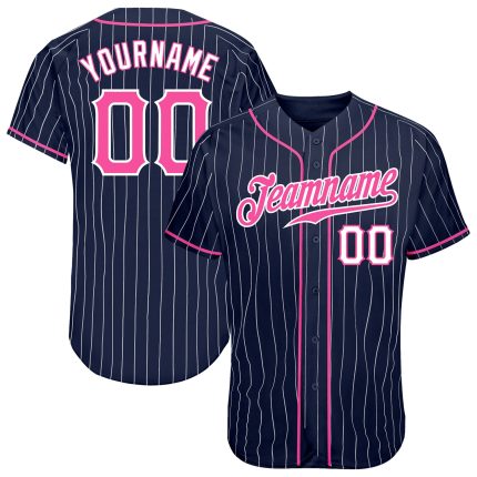 Personalized Custom Name Number Baseball Jersey Pink White Navy Pinstripe Authentic Personalized Navy White Pinstripe Pink-White