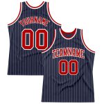 Custom Personalized Basketball Jersey with Navy White Pinstripe and Red Name Number Personalized Navy White Pinstripe Red