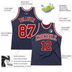 Custom Personalized Basketball Jersey with Navy White Pinstripe and Red Name Number Personalized Navy White Pinstripe Red