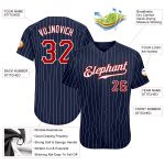 Customizable Red White Navy Pinstripe Baseball Jersey with Name and Number - Authentic Team Apparel Personalized Navy White