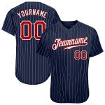 Customizable Red White Navy Pinstripe Baseball Jersey with Name and Number - Authentic Team Apparel Personalized Navy White