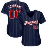 Customizable Red White Navy Pinstripe Baseball Jersey with Name and Number - Authentic Team Apparel Personalized Navy White