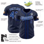 Custom Team Name Number Navy White Pinstripe Authentic Baseball Jersey Personalized Navy White Pinstripe Royal Authentic