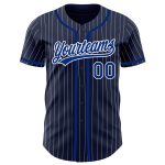 Custom Team Name Number Navy White Pinstripe Authentic Baseball Jersey Personalized Navy White Pinstripe Royal Authentic