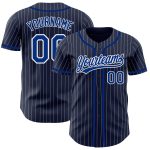 Custom Team Name Number Navy White Pinstripe Authentic Baseball Jersey Personalized Navy White Pinstripe Royal Authentic
