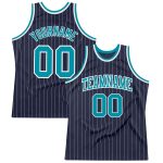 Custom Teal White Navy Pinstripe Basketball Jersey - Personalized Team Name & Number Authentic Personalized Navy White Pinstripe