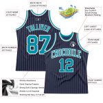 Custom Teal White Navy Pinstripe Basketball Jersey - Personalized Team Name & Number Authentic Personalized Navy White Pinstripe