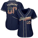 Personalized Vintage USA Flag Baseball Jersey - Custom Name & Number - Navy White Pinstripe Design Personalized Navy White
