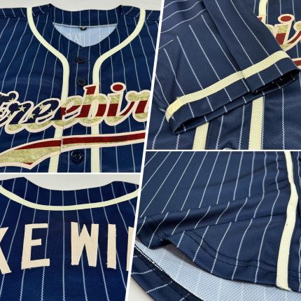 Personalized Vintage USA Flag Baseball Jersey - Custom Name & Number - Navy White Pinstripe Design Personalized Navy White