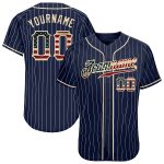 Personalized Vintage USA Flag Baseball Jersey - Custom Name & Number - Navy White Pinstripe Design Personalized Navy White