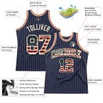 Custom Name Number Vintage USA Flag Basketball Jersey Navy White Pinstripe Cream Red Authentic Team Personalized Navy White
