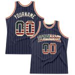 Custom Name Number Vintage USA Flag Basketball Jersey Navy White Pinstripe Cream Red Authentic Team Personalized Navy White